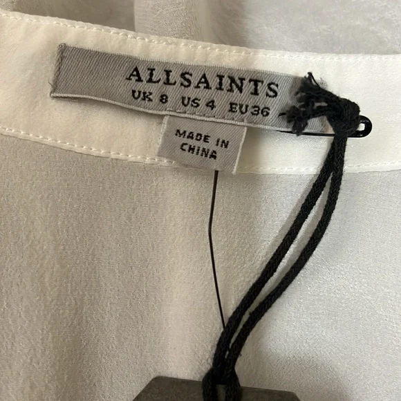 ALL SAINTS Sheer Ivory Silk Sleeveless Button Down Shirt Dress with pockets